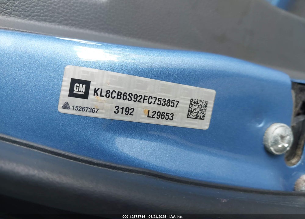 2015 CHEVROLET SPARK VIN: KL8CB6S92FC753857