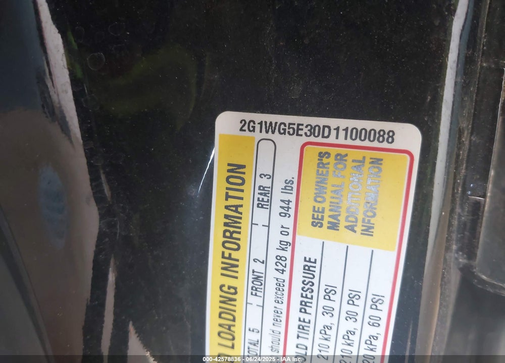 2013 CHEVROLET IMPALA VIN: 2G1WG5E30D1100088