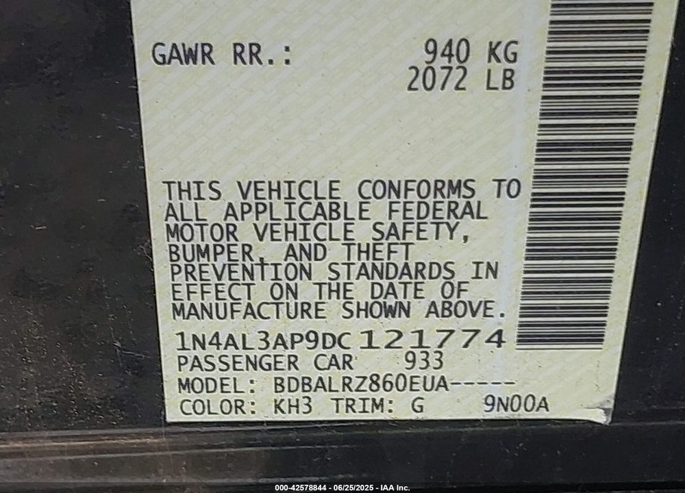 2013 NISSAN ALTIMA VIN: 1N4AL3AP9DC121774