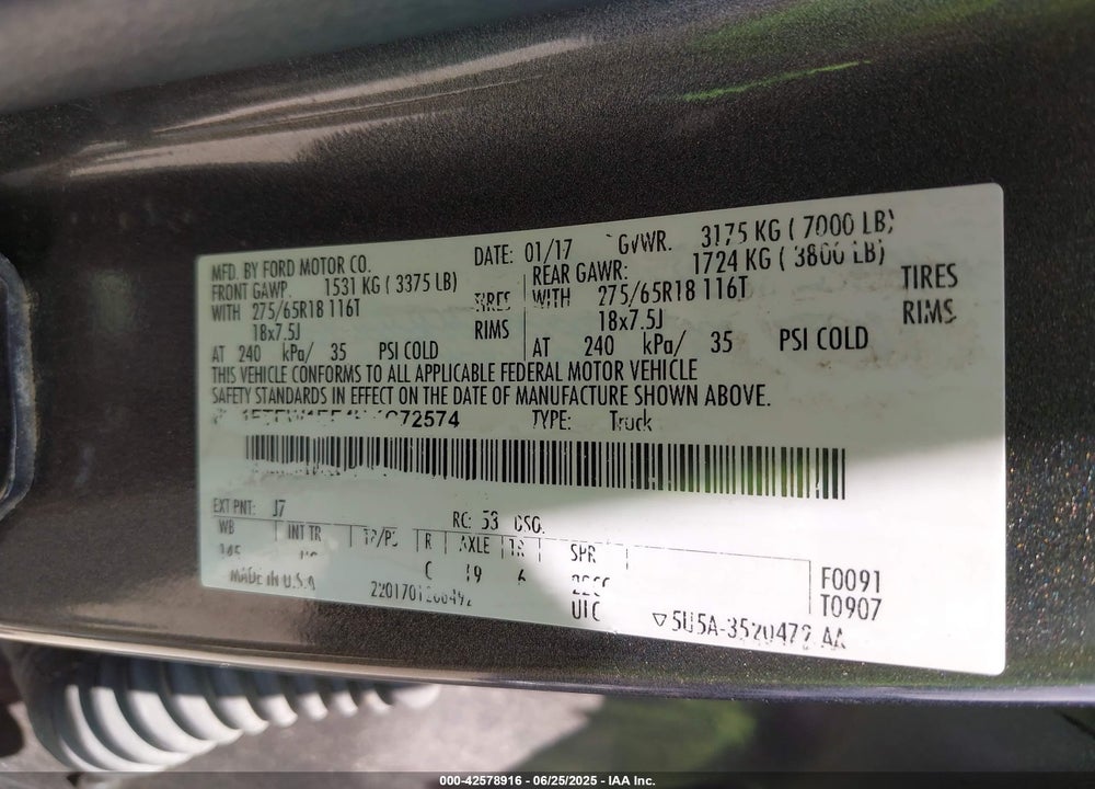 2017 FORD F-150 VIN: 1FTEW1EF4HKC72574