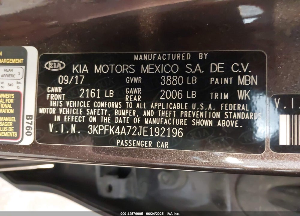2018 KIA FORTE VIN: 3KPFK4A72JE192196