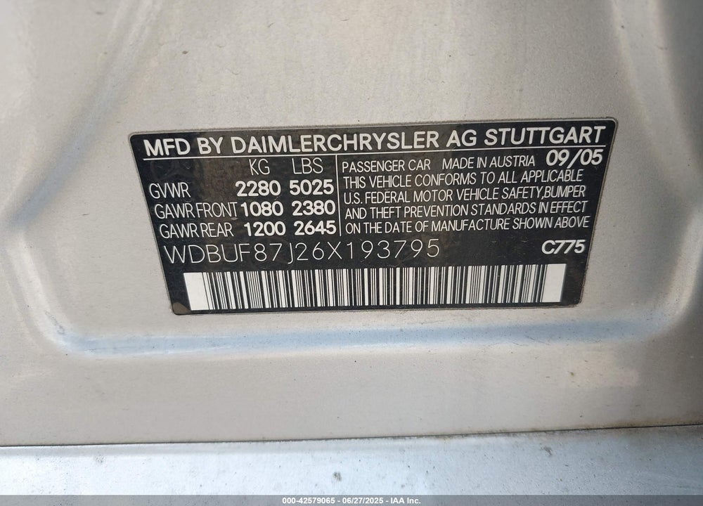 2006 MERCEDES-BENZ E 350 4MATIC VIN: WDBUF87J26X193795