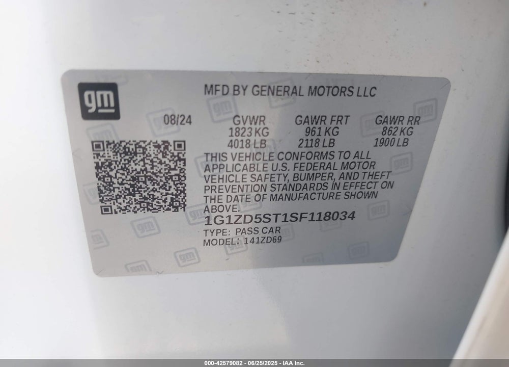 2025 CHEVROLET MALIBU VIN: 1G1ZD5ST1SF118034