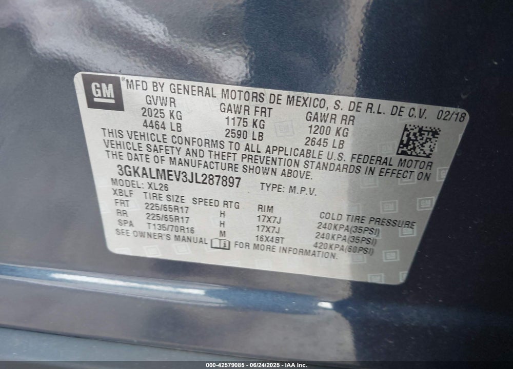 2018 GMC TERRAIN VIN: 3GKALMEV3JL287897