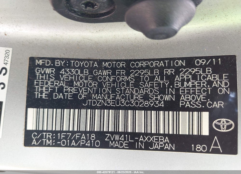 2012 TOYOTA PRIUS V VIN: JTDZN3EU3C3028934