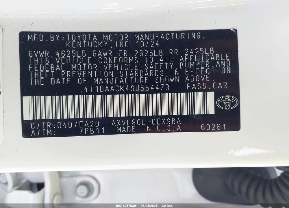 2025 TOYOTA CAMRY VIN: 4T1DAACK4SU554473