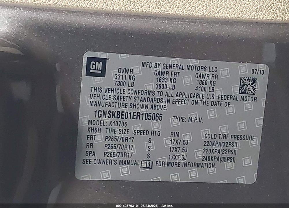 2014 CHEVROLET TAHOE LT VIN: 1GNSKBE01ER105065