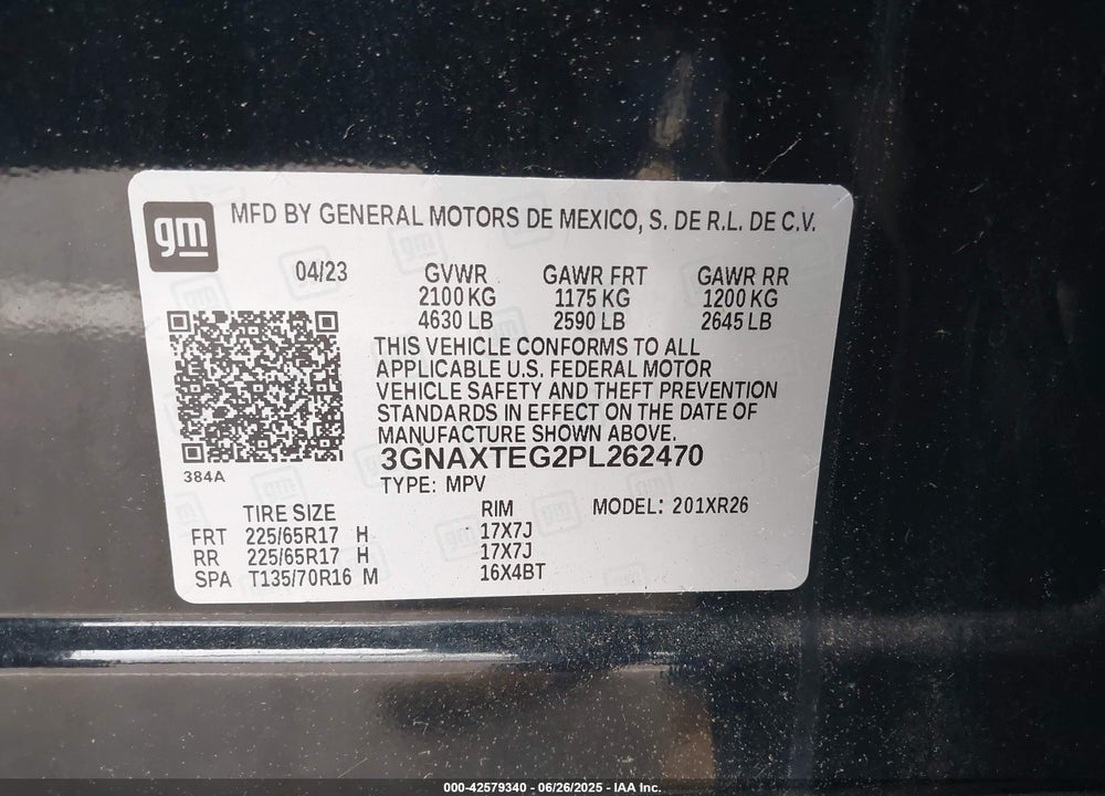 2023 CHEVROLET EQUINOX AWD 2FL VIN: 3GNAXTEG2PL262470