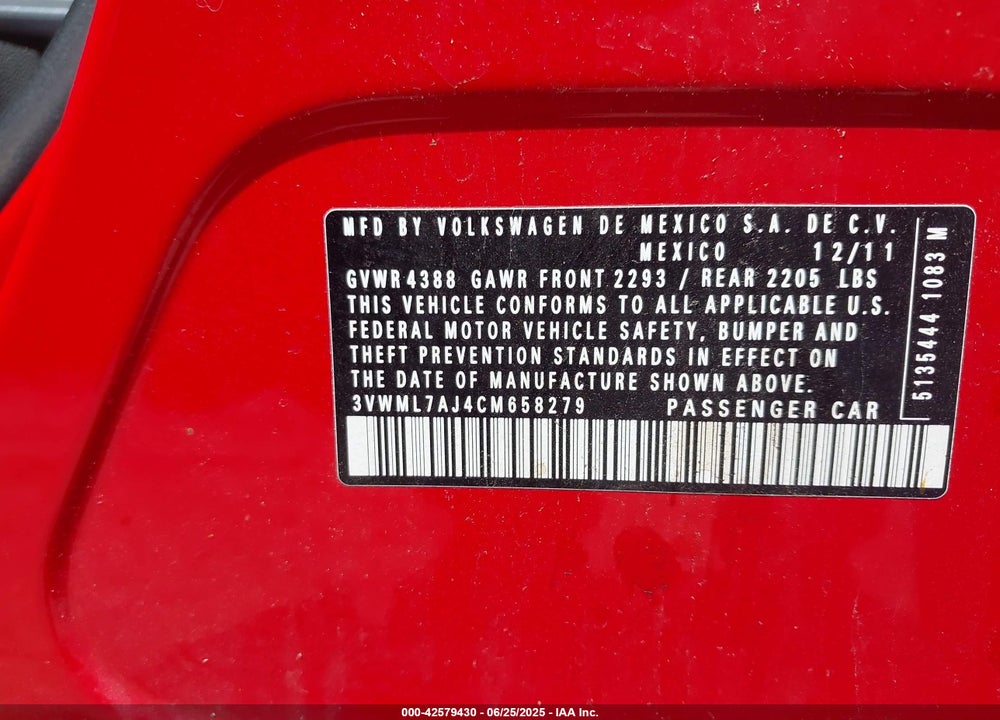 2012 VOLKSWAGEN JETTA SPORTWAGEN VIN: 3VWML7AJ4CM658279