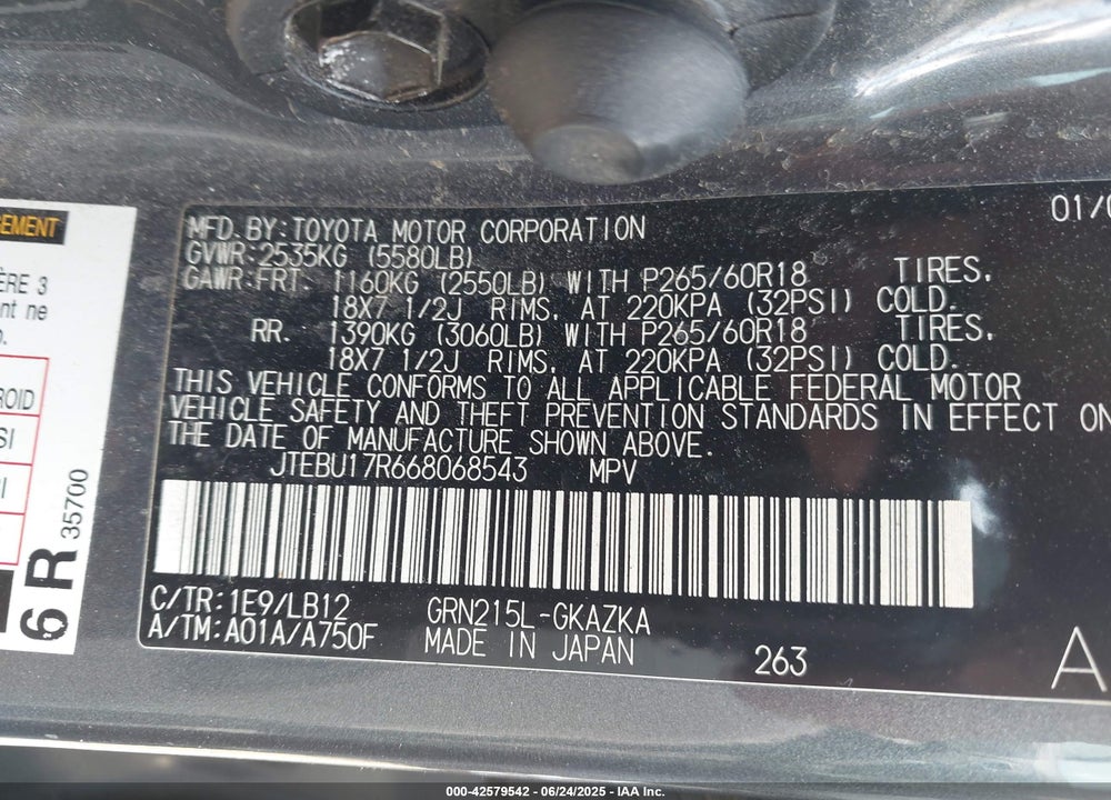 2006 TOYOTA 4RUNNER VIN: JTEBU17R668068543