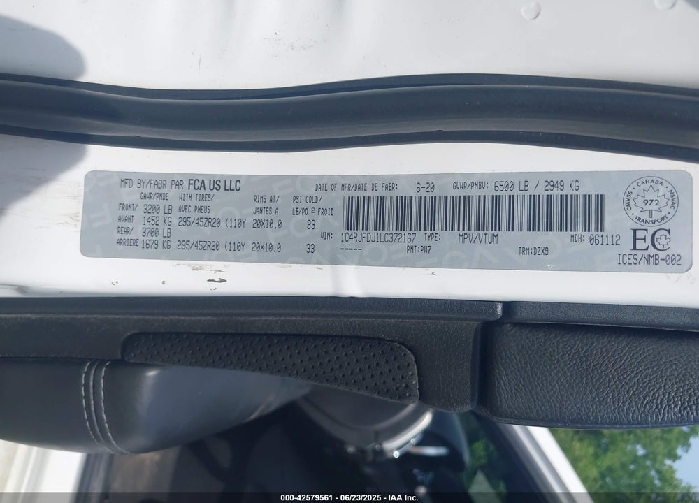 2020 JEEP GRAND CHEROKEE VIN: 1C4RJFDJ1LC372167
