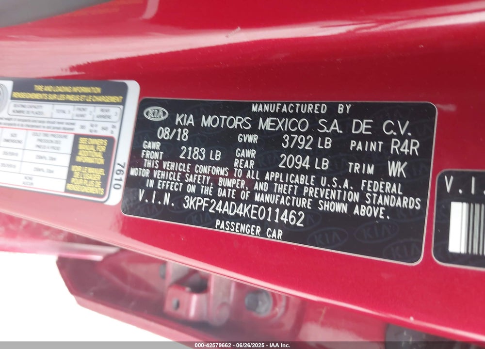 2019 KIA FORTE VIN: 3KPF24AD4KE011462
