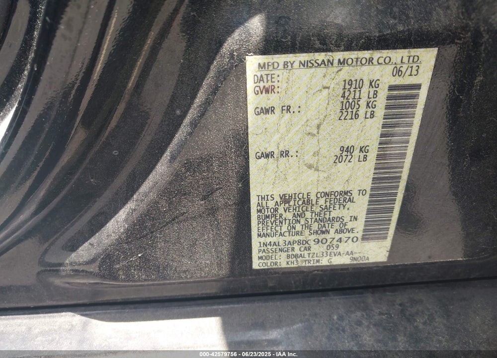 2013 NISSAN ALTIMA VIN: 1N4AL3AP8DC907470