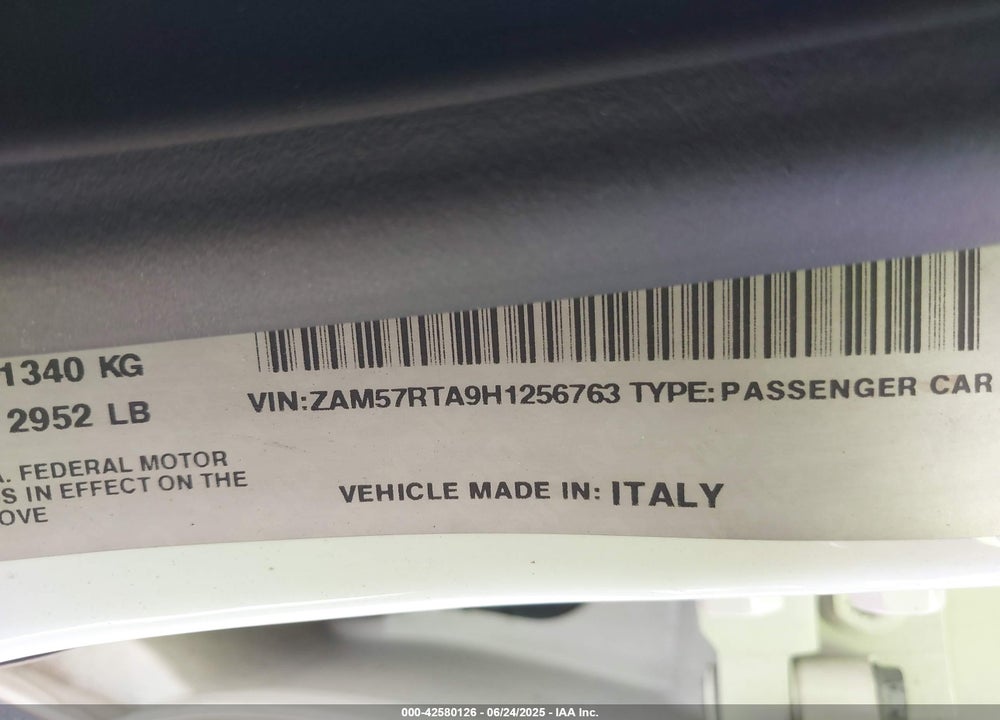 2017 MASERATI GHIBLI VIN: ZAM57RTA9H1256763