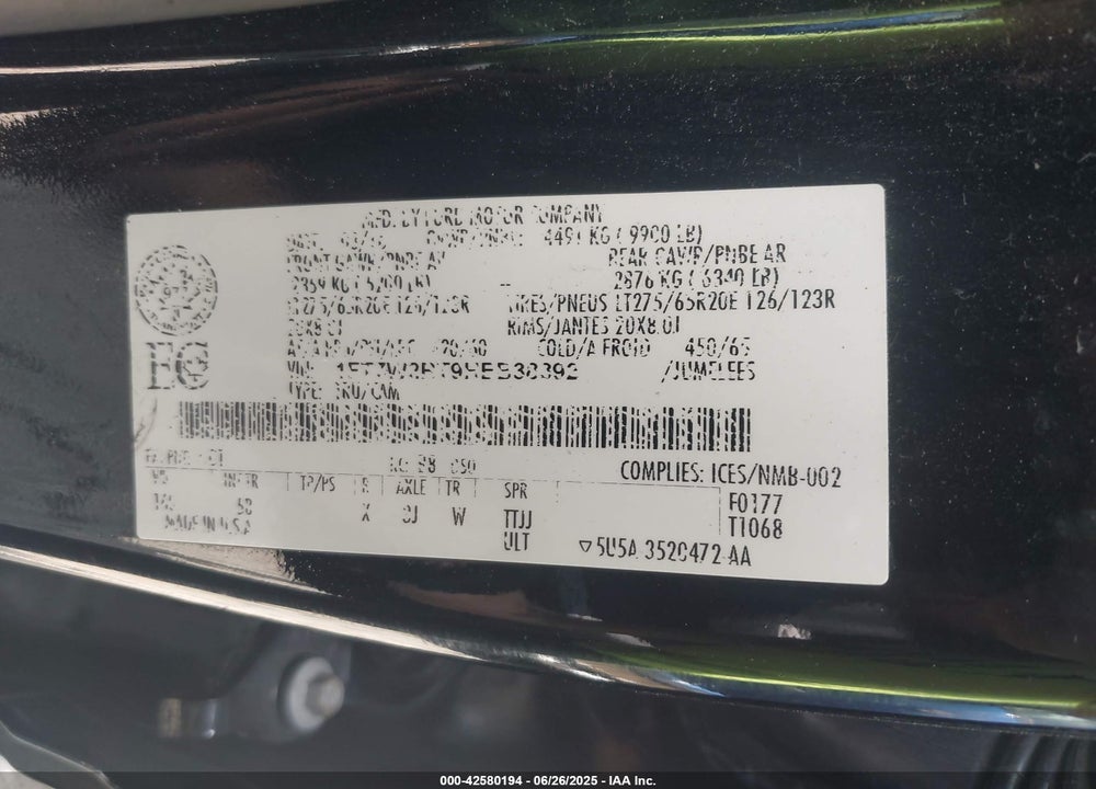 2017 FORD F-250 VIN: 1FT7W2BT9HEB38392