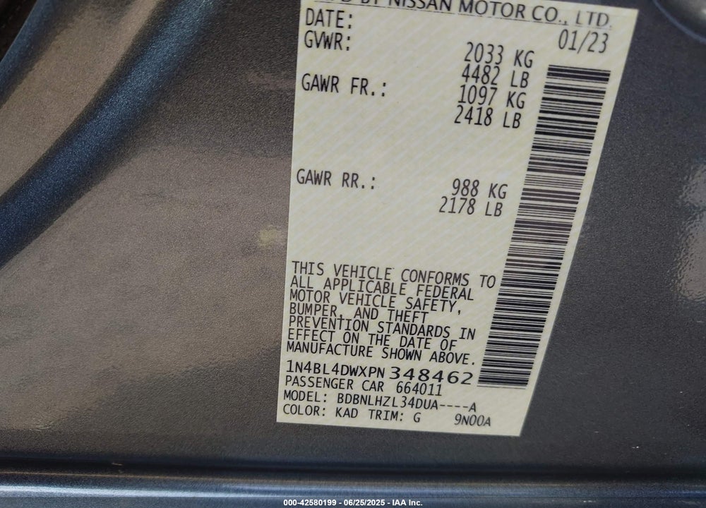 2023 NISSAN ALTIMA VIN: 1N4BL4DWXPN348462