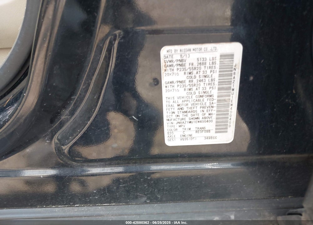 2014 NISSAN MURANO VIN: JN8AZ1MU1EW400400