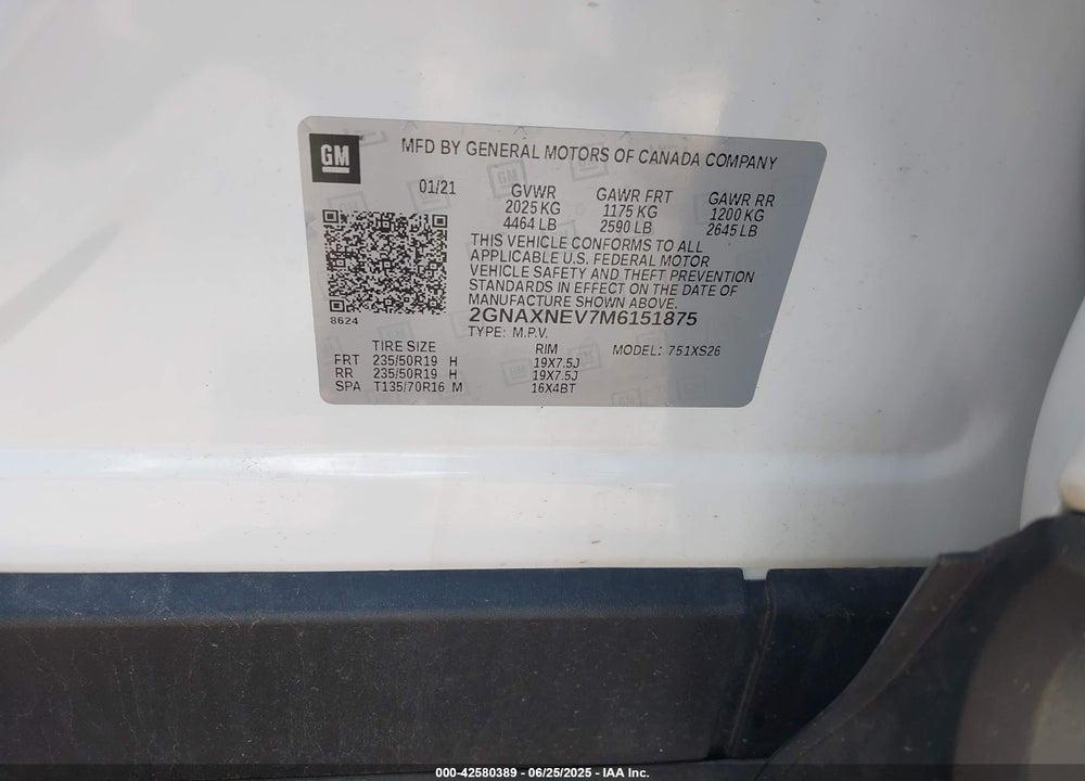 2021 CHEVROLET EQUINOX FWD PREMIER VIN: 2GNAXNEV7M6151875