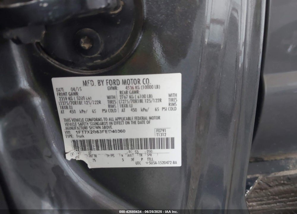 2015 FORD F-250 VIN: 1FT7X2B63FED40360