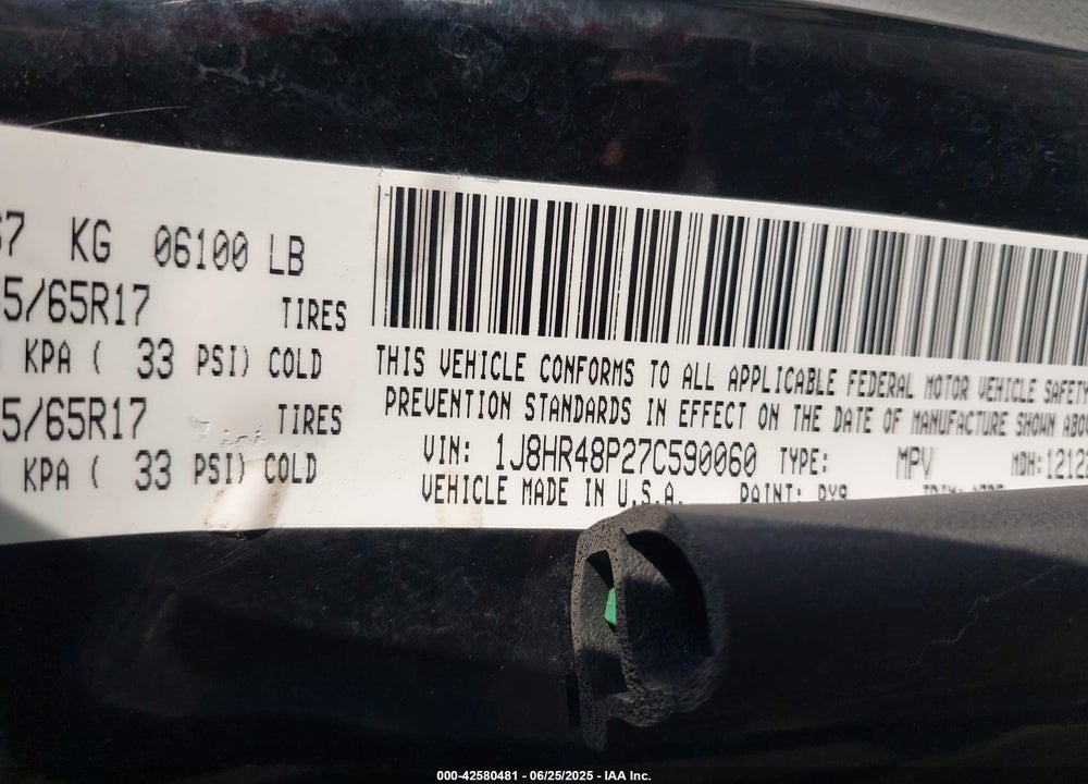 2007 JEEP GRAND CHEROKEE LAREDO VIN: 1J8HR48P27C590060