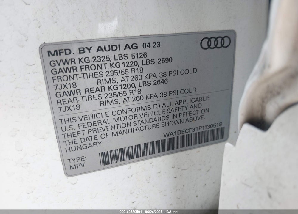 2023 AUDI Q3 PREMIUM 45 TFSI S LINE QUATTRO TIPTRONIC VIN: WA1DECF31P1130518