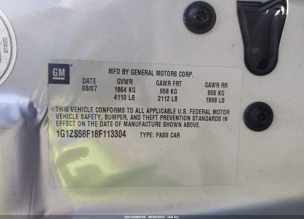 2008 CHEVROLET MALIBU CLASSIC LS VIN: 1G1ZS58F18F113304
