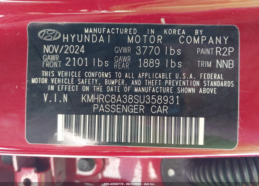 2025 HYUNDAI VENUE SEL VIN: KMHRC8A38SU358931