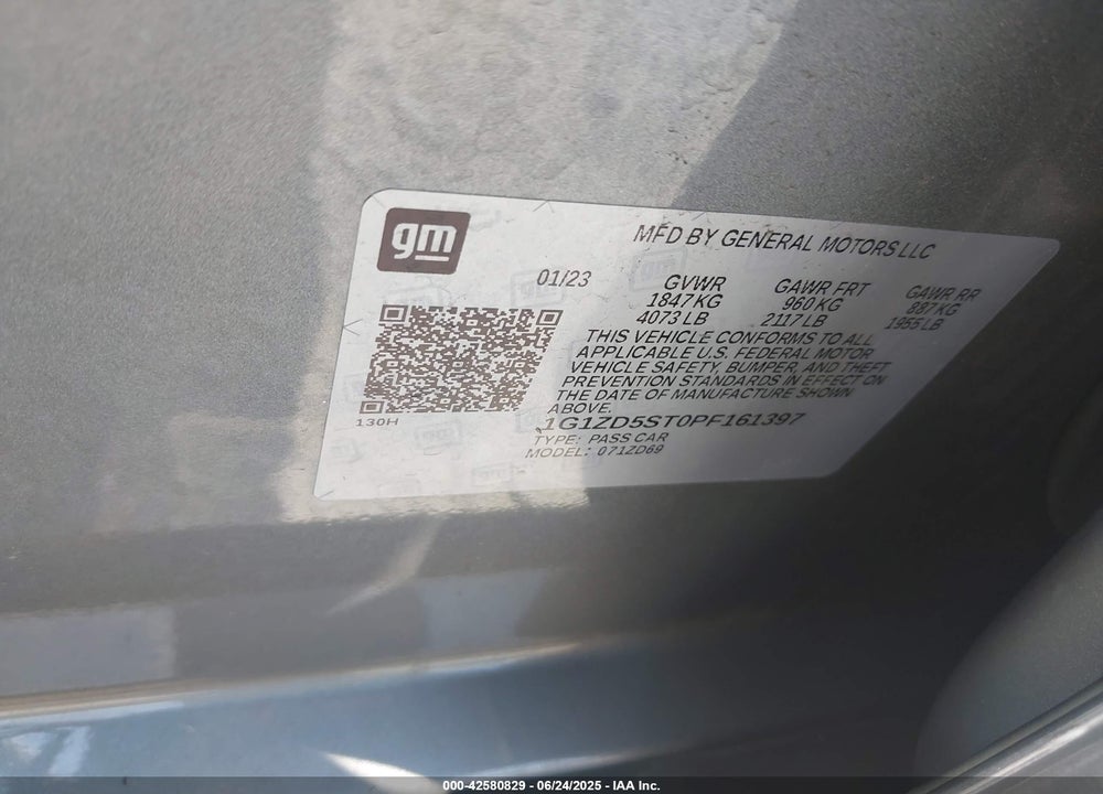 2023 CHEVROLET MALIBU VIN: 1G1ZD5ST0PF161397