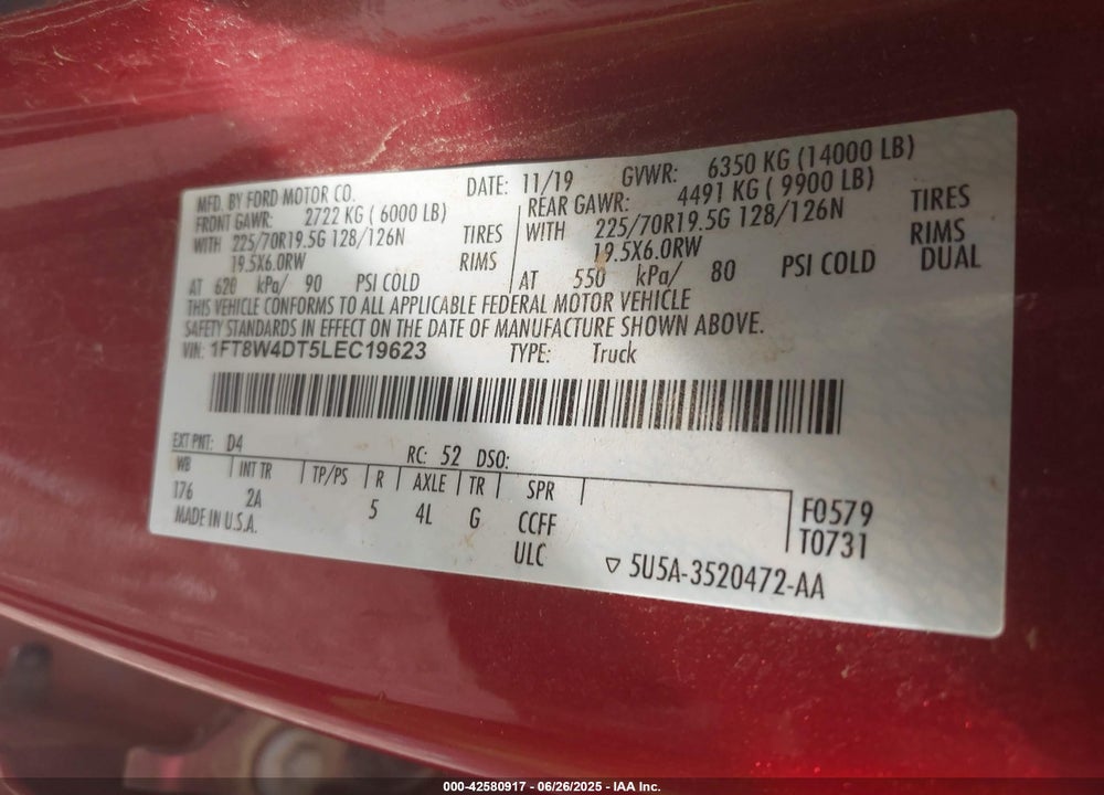 2020 FORD F-450 XLT VIN: 1FT8W4DT5LEC19623