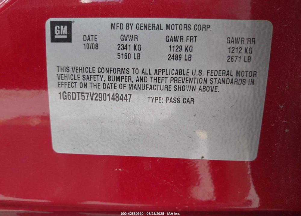 2009 CADILLAC CTS VIN: 1G6DT57V290148447