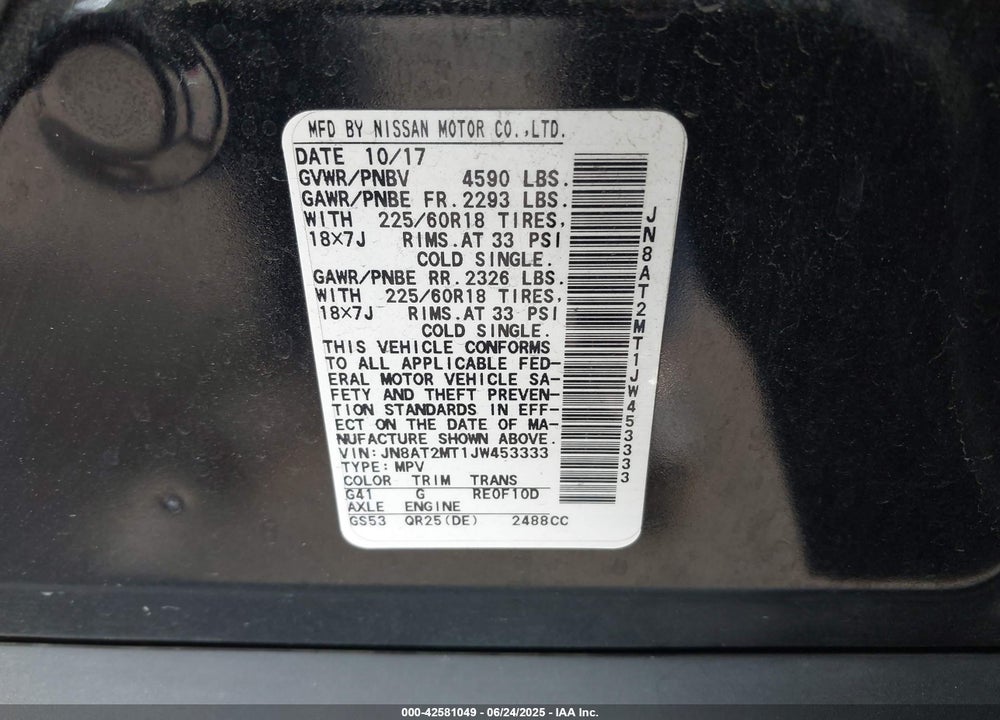 2018 NISSAN ROGUE SL VIN: JN8AT2MT1JW453333