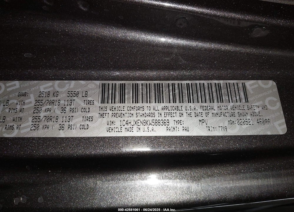 2019 JEEP WRANGLER UNLIMITED VIN: 1C4HJXEN8KW588369