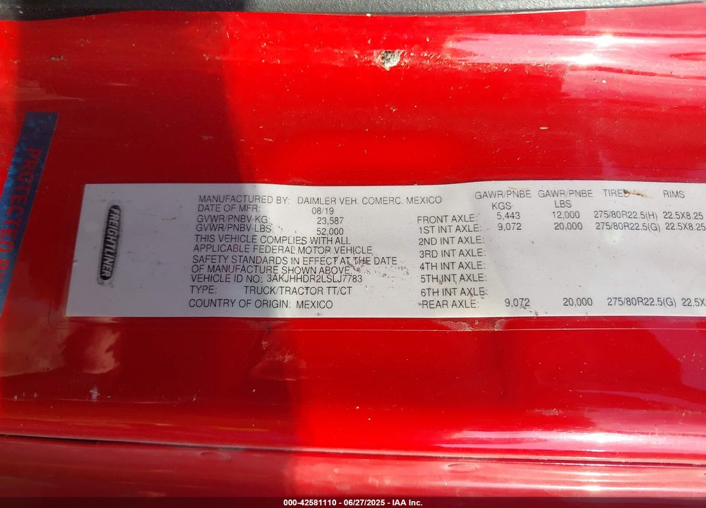 2020 FREIGHTLINER NEW CASCADIA 126 VIN: 3AKJHHDR2LSLJ7783