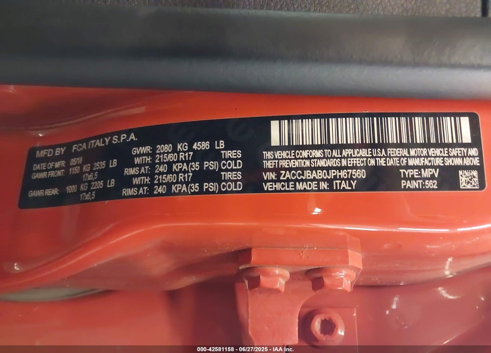 2018 JEEP RENEGADE VIN: ZACCJBAB0JPH67560