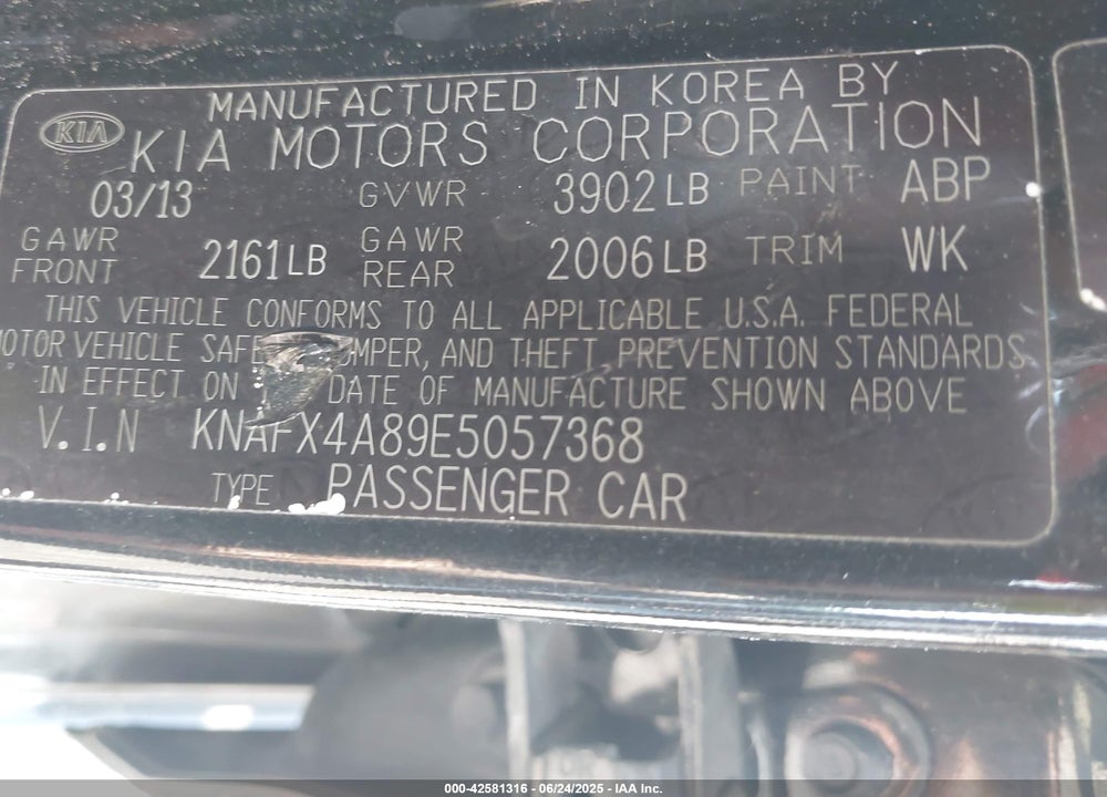 2014 KIA FORTE VIN: KNAFX4A89E5057368