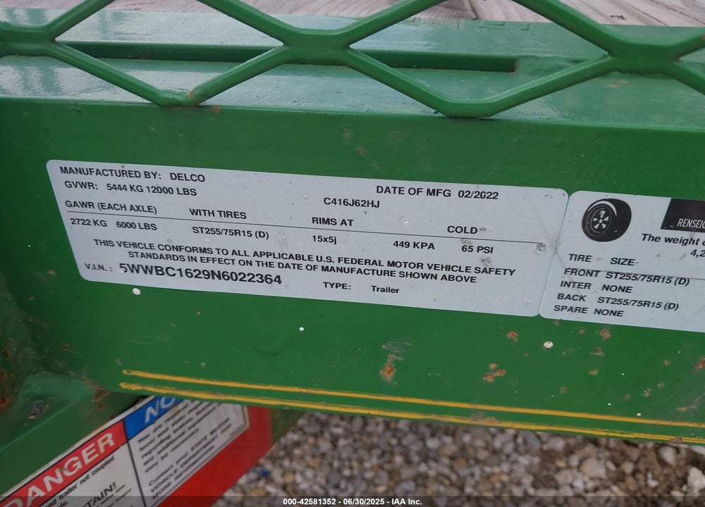 2022 DELCO TRAILERS TRAILERS VIN: 5WWBC1629N6022364