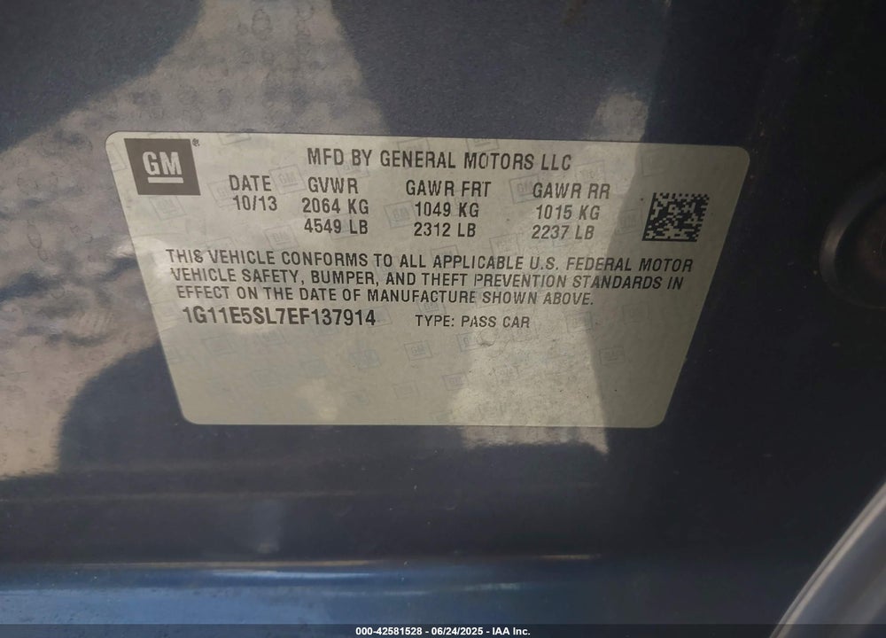 2014 CHEVROLET MALIBU VIN: 1G11E5SL7EF137914