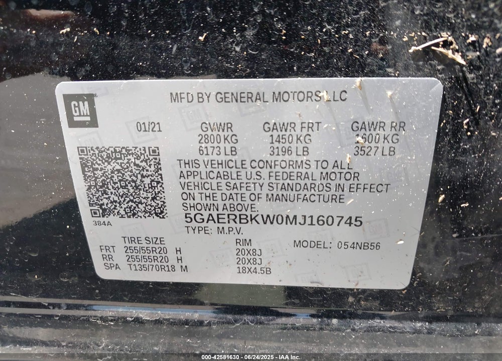 2021 BUICK ENCLAVE VIN: 5GAERBKW0MJ160745
