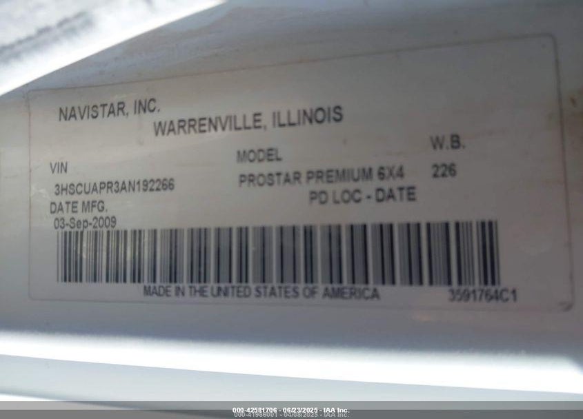 2010 INTERNATIONAL PROSTAR PREMIUM VIN: 3HSCUAPR3AN192266