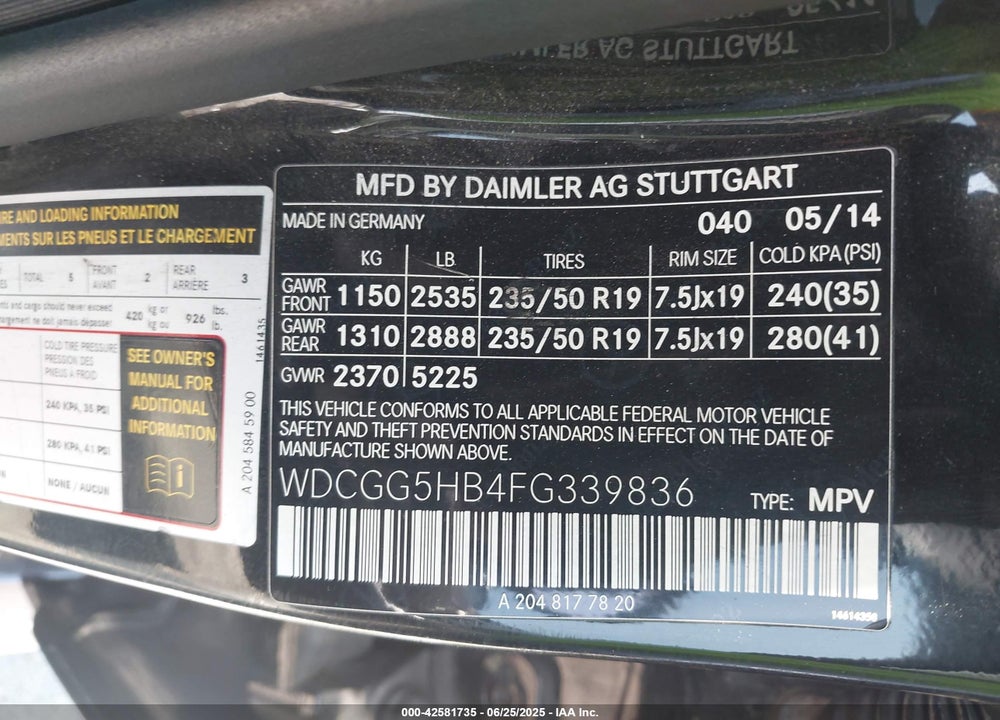 2015 MERCEDES-BENZ GLK 350 VIN: WDCGG5HB4FG339836