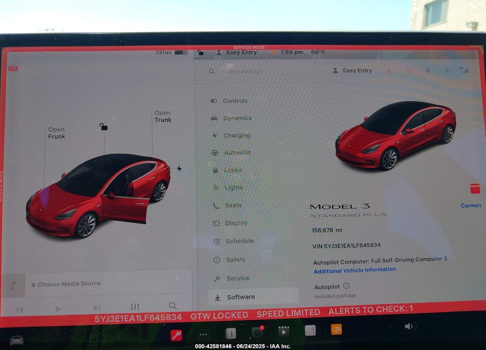 2020 TESLA MODEL 3 VIN: 5YJ3E1EA1LF645834