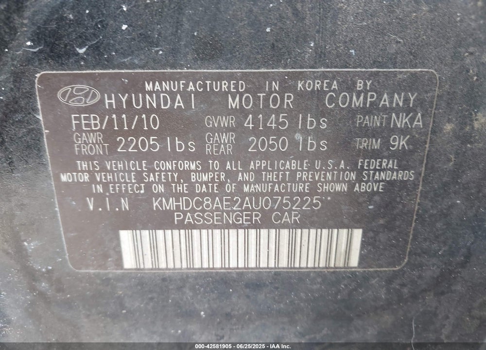 2010 HYUNDAI ELANTRA VIN: KMHDC8AE2AU075225