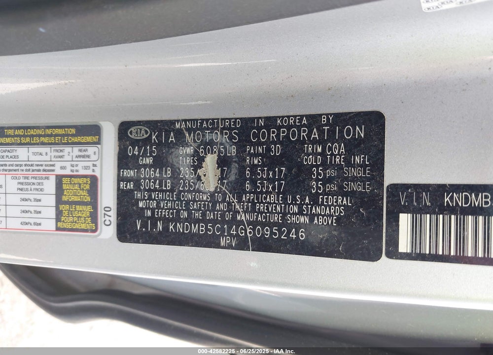 2016 KIA SEDONA LX VIN: KNDMB5C14G6095246