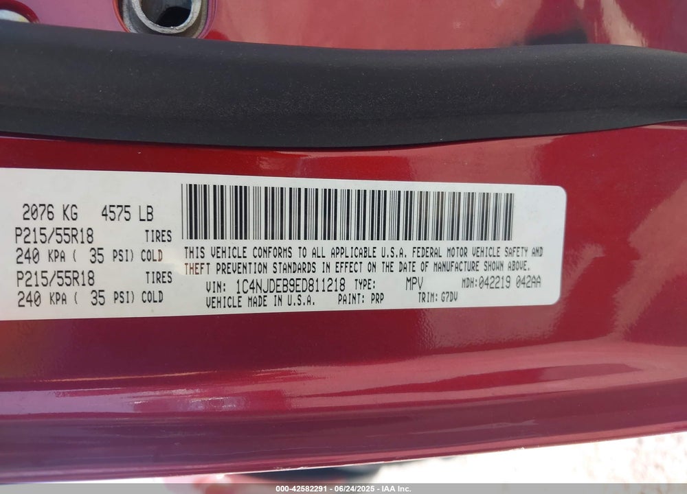 2014 JEEP COMPASS VIN: 1C4NJDEB9ED811218