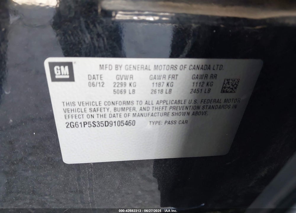 2013 CADILLAC XTS VIN: 2G61P5S35D9105460