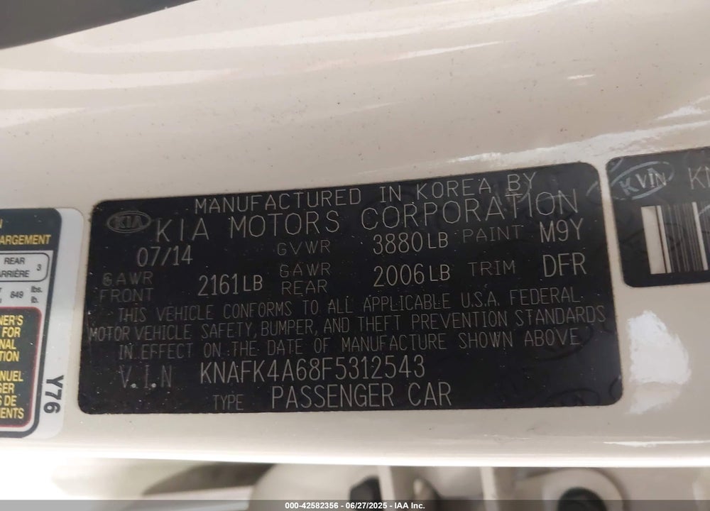 2015 KIA FORTE VIN: KNAFK4A68F5312543