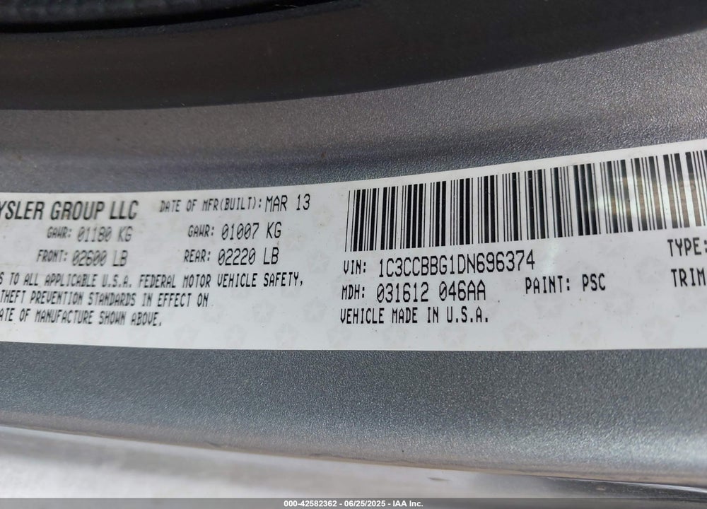 2013 CHRYSLER 200 VIN: 1C3CCBBG1DN696374