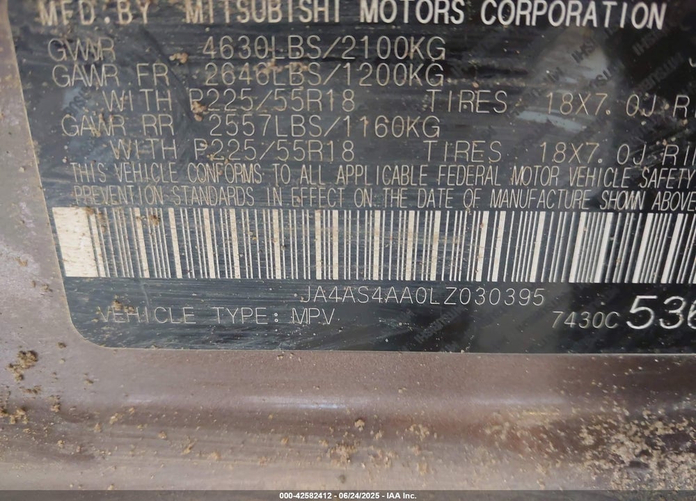 2020 MITSUBISHI ECLIPSE CROSS VIN: JA4AS4AA0LZ030395