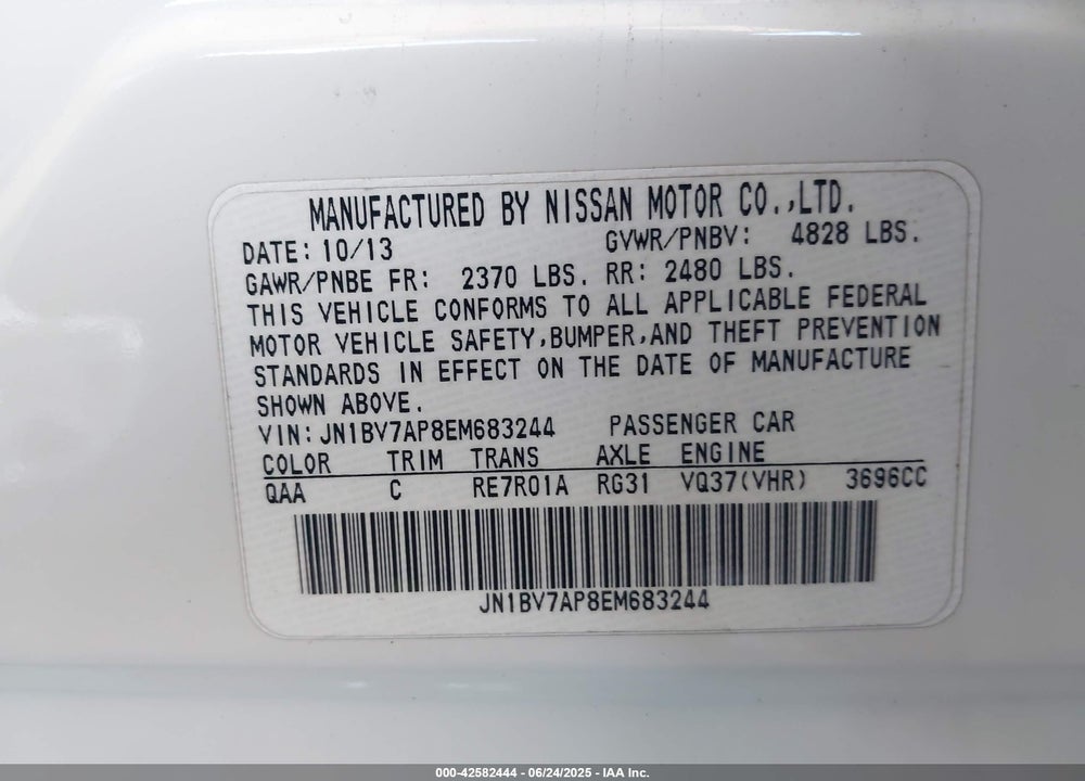 2014 INFINITI Q50 VIN: JN1BV7AP8EM683244