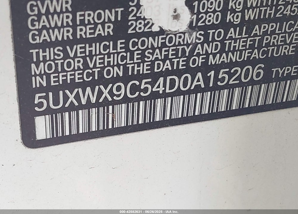 2013 BMW X3 VIN: 5UXWX9C54D0A15206